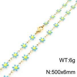 500 × 6mm fresh and fashionable niche design women's stainless steel sky blue daisy temperament gold necklace