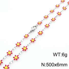 500 × 6mm fresh and fashionable niche design women's stainless steel red daisy temperament silver necklace
