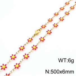 500 × 6mm fresh and fashionable niche design women's stainless steel red daisy temperament gold necklace