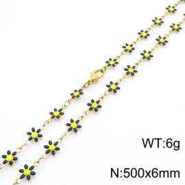 500 × 6mm fresh and fashionable niche design women's stainless steel black daisy temperament gold necklace