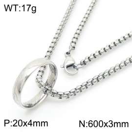 European and American fashion stainless steel 600 × 3mm Square Pearl Chain Ring Pendant Charm Silver Necklace