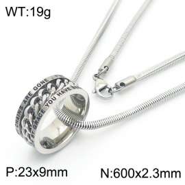 European and American fashion stainless steel 600 × 2.3mm Snake Bone Chain Hanging Letter Ring Pendant Charm Silver Necklace