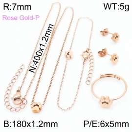Rose Gold Cute Pet Paw Print Jewelry Set Fashion Sweet Stainless Steel Women Necklace Bracelet Earring Ring Four Piece Set