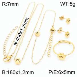 Gold Color Cute Pet Paw Print Jewelry Set Fashion Sweet Stainless Steel Women Necklace Bracelet Earring Ring Four Piece Set