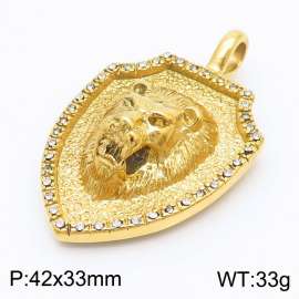Hip Hop Style Vacuum Electroplated Gold Diamond Lion Head Stainless Steel Men's Pendant