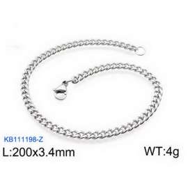 200x3.4mm Silver Stainless Steel Cuban Link Bracelet with Lobster Clasp