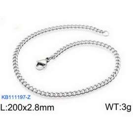 200x2.8mm Silver Stainless Steel Cuban Link Bracelet with Lobster Clasp