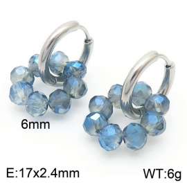 Women's High Faux Crystal Silver Hoop Earrings Stainless Steel