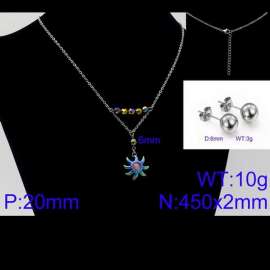 Women Stainless Steel Jewelry Set with 450mm light purple Stamen Rainbow Color Petals Flower Pendant Necklace &Earrings