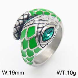 Personality Stainless Steel Green Snake Open Rings Geometry CZ Finger Ring