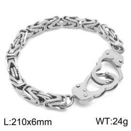 European and American fashion stainless steel 210×6mm thick chain handcuff buckle charm silver bracelet