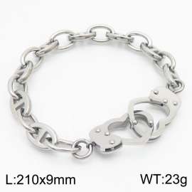 European and American Fashion Stainless Steel 210×9mm Japanese character chain handcuff buckle charm silver bracelet