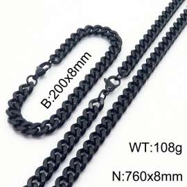8mm stainless steel cuban link chain jewelry sets for women men black bracelet & necklace