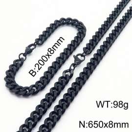 8mm stainless steel cuban link chain jewelry sets for women men black bracelet & necklace