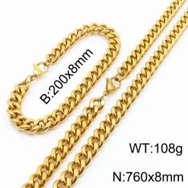 8mm stainless steel cuban link chain jewelry sets for women men gold color bracelet & necklace