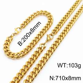 8mm stainless steel cuban link chain jewelry sets for women men gold color bracelet & necklace