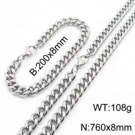 8mm stainless steel cuban link chain jewelry sets for women men silver color bracelet & necklace