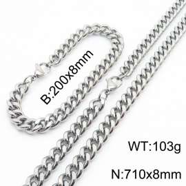8mm stainless steel cuban link chain jewelry sets for women men silver color bracelet & necklace