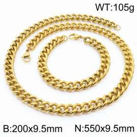 9.5mm stainless steel jewelry sets for men women twist cuban chain gold color bracelet & necklace