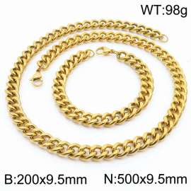 9.5mm stainless steel jewelry sets for men women twist cuban chain gold color bracelet & necklace