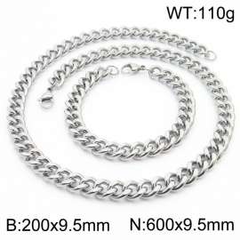 9.5mm stainless steel jewelry sets for men women twist cuban chain bracelet & necklace
