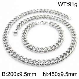 9.5mm stainless steel jewelry sets for men women twist cuban chain bracelet & necklace