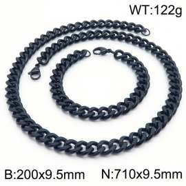 9.5mm stainless steel jewelry sets for men women twist cuban chain black bracelet & necklace