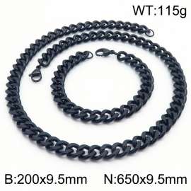 9.5mm stainless steel  jewelry sets for men women twist cuban chain black bracelet & necklace