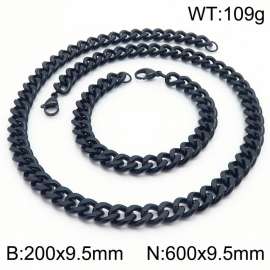 9.5mm Stainless Steel jewelry sets for men women twist cuban chain black bracelet & necklace