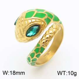 European and American fashion stainless steel snake shaped green eye jewelry charm gold ring