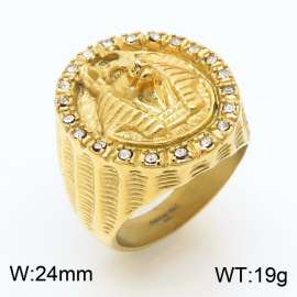 European and American fashion stainless steel wolf head animal inlaid brick charm gold ring