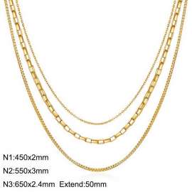 simple three layer link chain necklace for women men punk stainless steel gold color box chain jewelry