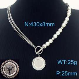 Fashion Tree Pendant Stainless Steel Cuban Chain OT Clasp Pearl Necklaces