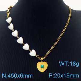 Ins Stone Zircon Heart Pendant Stainless Steel Cuban Chain Heart Pearl Necklaces