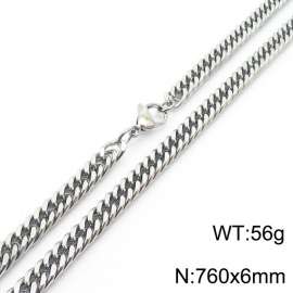 European and American fashion stainless steel 750x6mm Cuban chain jewelry temperament silver necklace