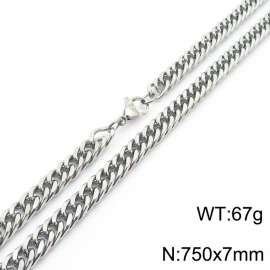 European and American fashion stainless steel 750x7mm Cuban chain jewelry temperament silver necklace