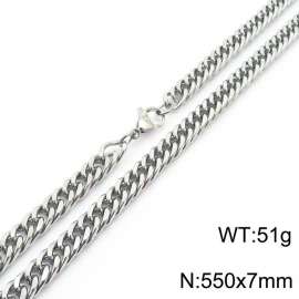 European and American fashion stainless steel 550x7mm Cuban chain jewelry temperament silver necklace