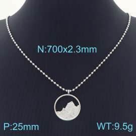 Fashion Mountain Round Pendant Necklace Bead Chain Simple Stainless Steel Jewelry Necklaces