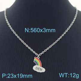 Fashion Simple Rainbow Diem Pendant Necklace O Chain Jewelry Stainless Steel Necklaces