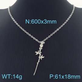 Fashion Simple Rose With Thorns Pendant Necklace O Chain Jewelry Stainless Steel Necklaces