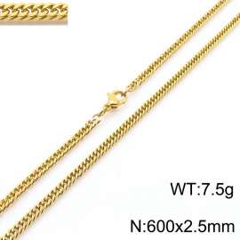 600X2.5mm Gold-Plated Stainless Steel Cuban Chain Necklace