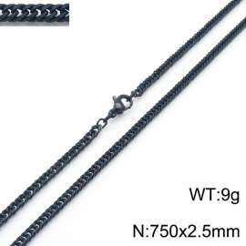 750X2.5mm Black-Plated Stainless Steel Cuban Chain Necklace