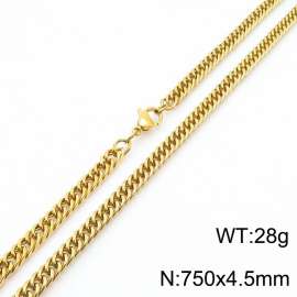 750X4.5mm Gold-Plated Stainless Steel Cuban Chain Necklace