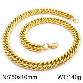 10mm 750mm Stainless Steel Cuban Chain Necklace Gold Color