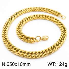 10mm 650mm Stainless Steel Cuban Chain Necklace Gold Color