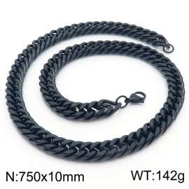 10mm 750mm Stainless Steel Cuban Chain Necklace Black Color