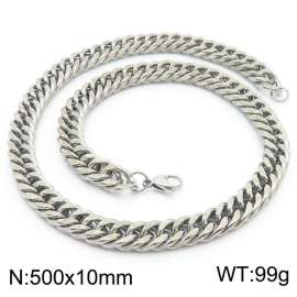 10mm 500mm Stainless Steel Cuban Chain Necklace Silver Color