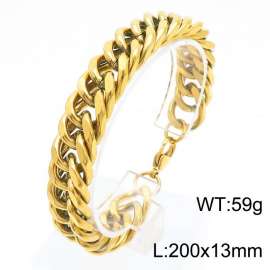 13mm Stainless Steel Cuban Chain Bracelet Gold Color