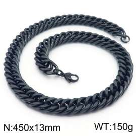 13mm 450mm Stainless Steel Cuban Chain Necklace Black Color