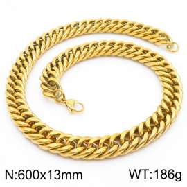 13mm 600mm Stainless Steel Cuban Chain Necklace Gold Color